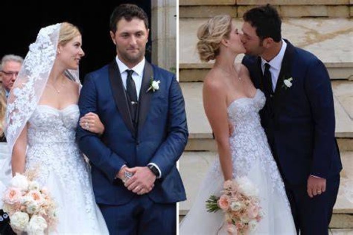 Golfer Jon Rahm marries sweetheart Kelley Cahill and plants big kiss on
