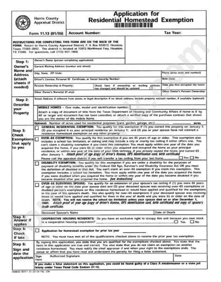 Harris County Homestead Exemption Form