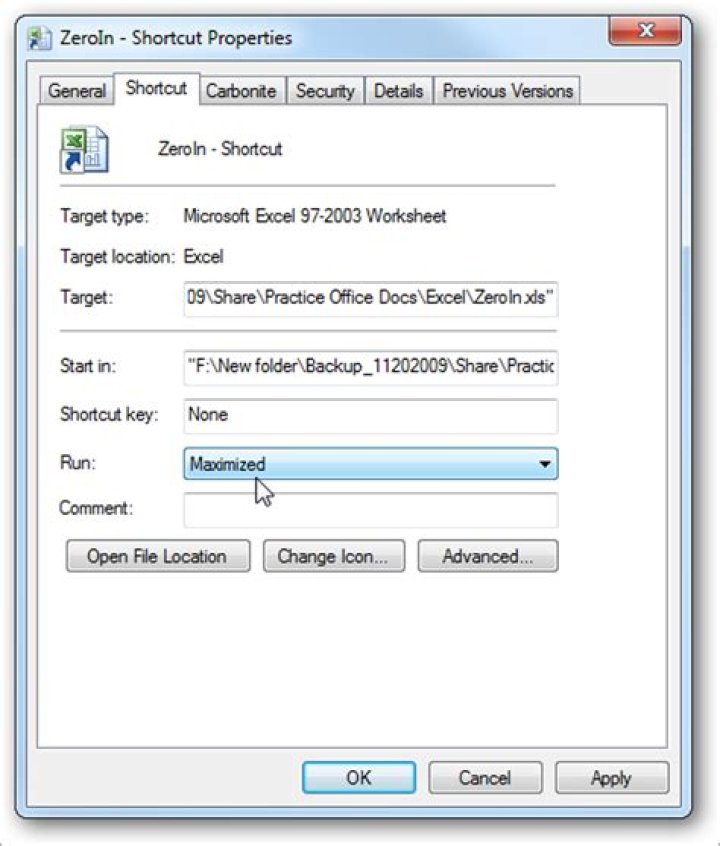 How do I get Excel to open in maximized?