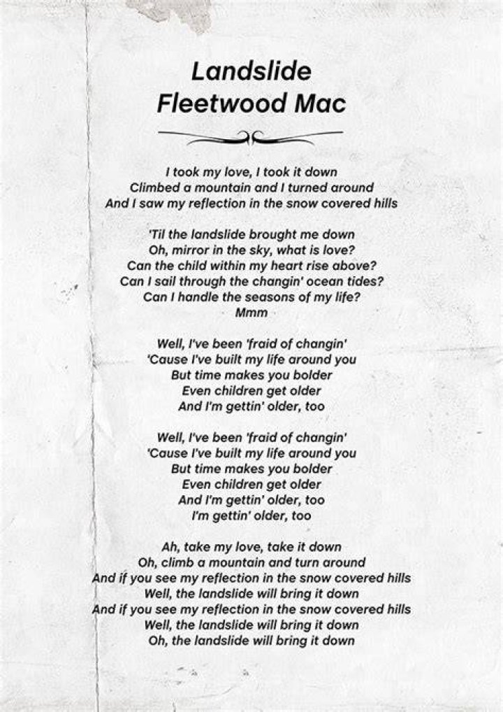 Landslide Lyrics Poster Fleetwood Mac Stevie Nicks Band Etsy Lyric