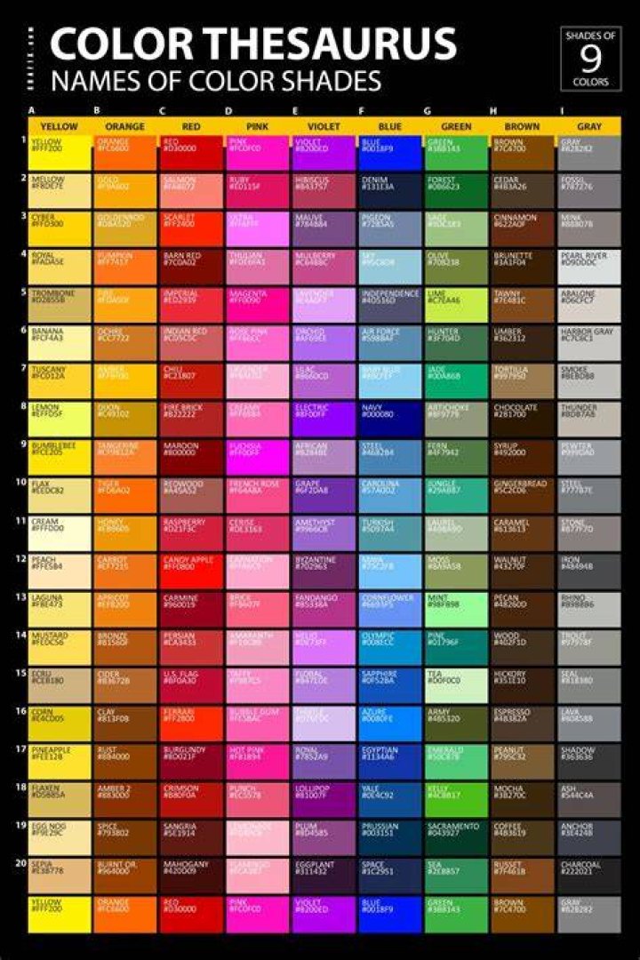 list of colors with color names color meanings color 1000