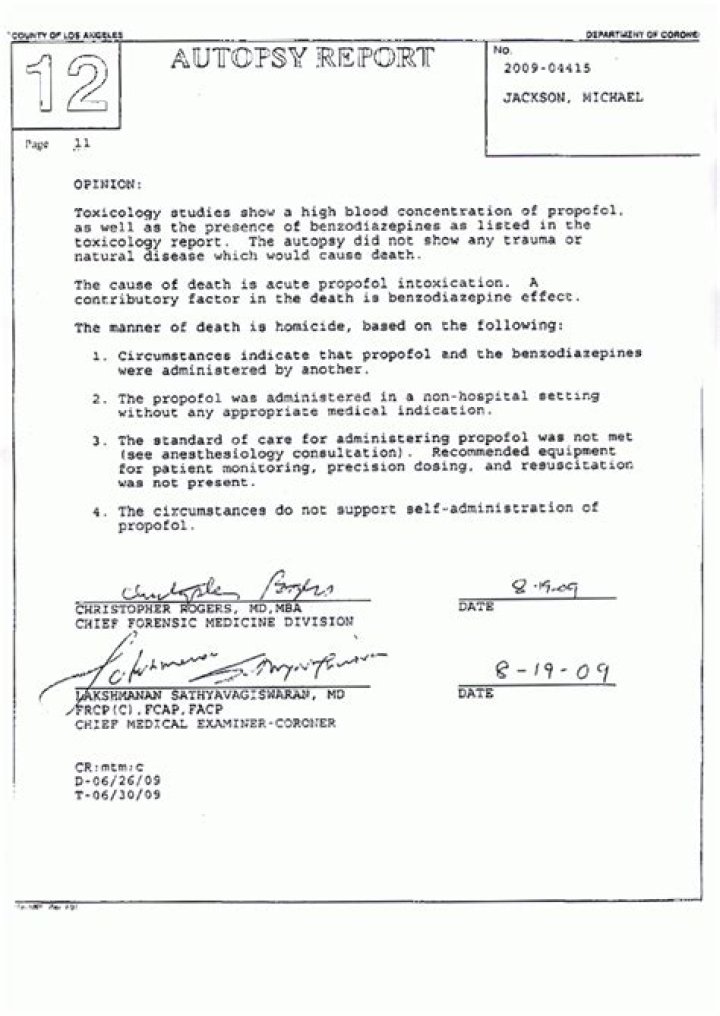 Michael Jackson Autopsy Report
