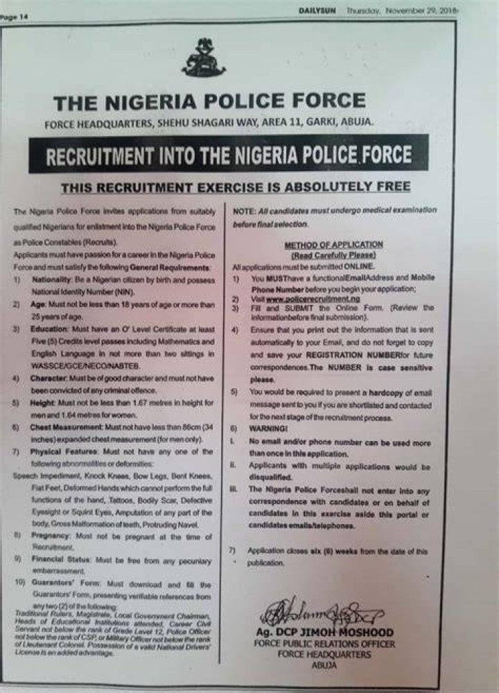 Nigeria Police recruitment 2018 begins date and requirements Legit.ng