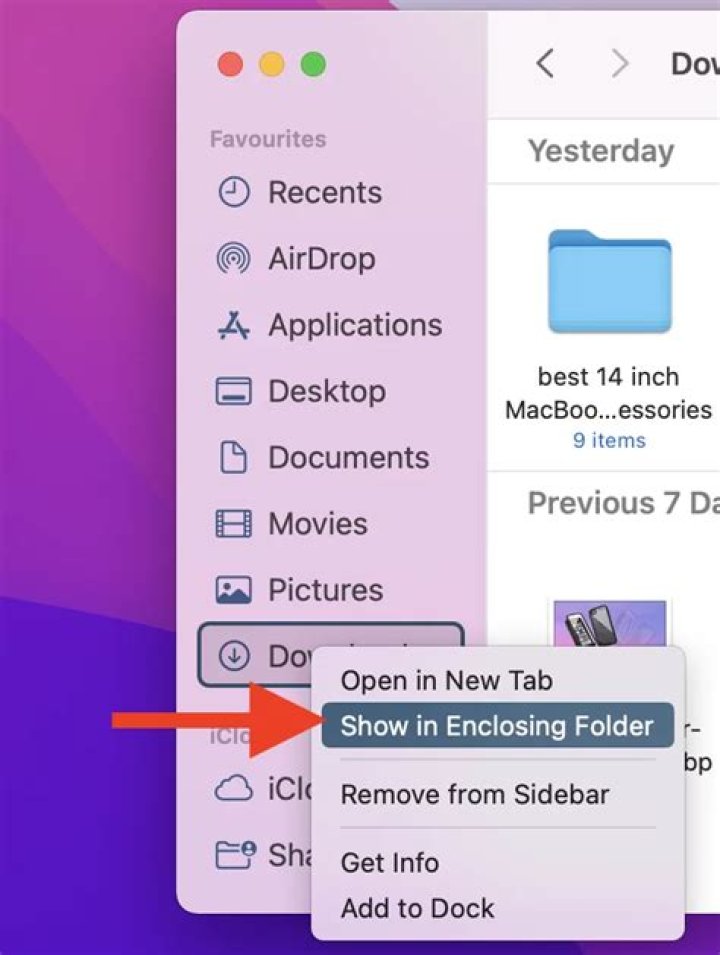 What does show in enclosing folder mean on Mac?