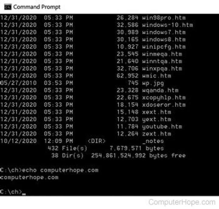 What is the DOS command to list files?